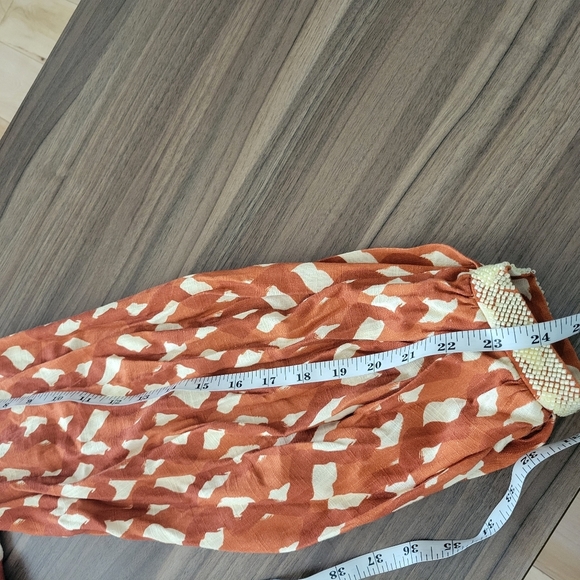 Zara Linen Blend Printed Top in Terracotta With Sequins Beads Sleeves Size S - Picture 11 of 16